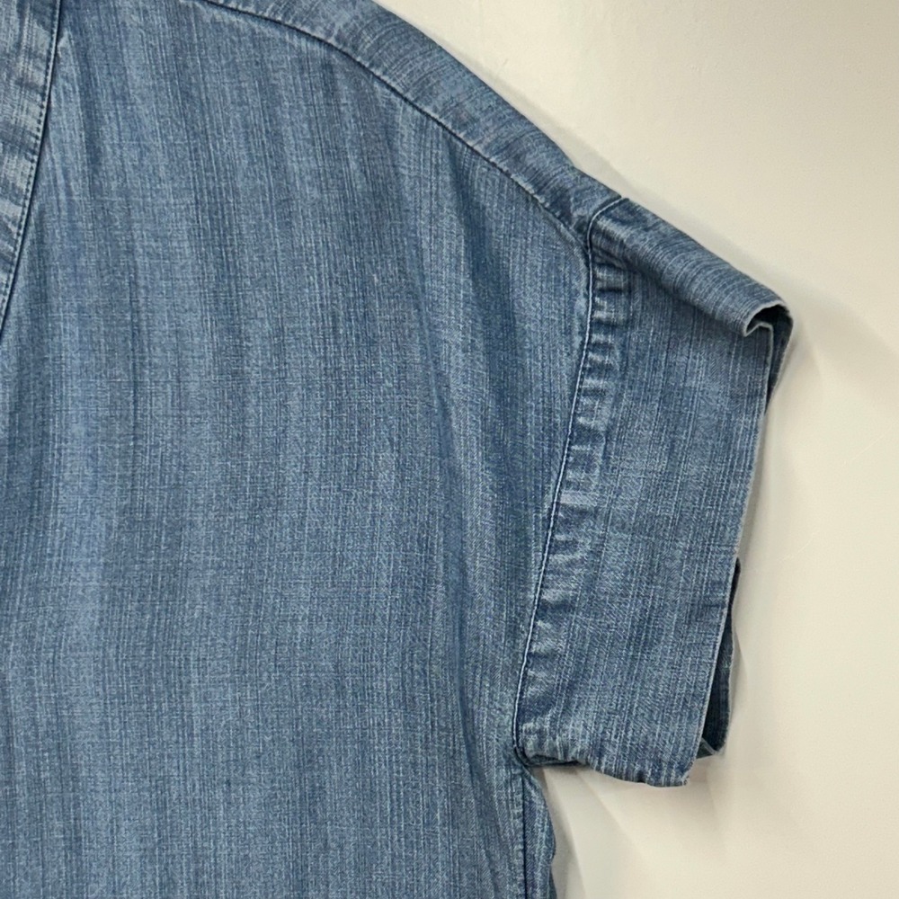 LOFT Outlet Medium Blue Lyocell V-Neck Shift Dress with Pockets Cottagecore - Picture 7 of 11